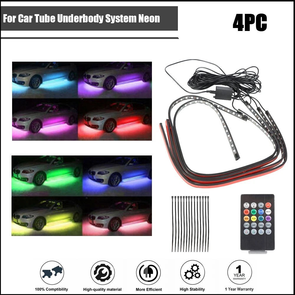 Set of 4 RGB LED Strip Neon Lights for Under Car Underglow System