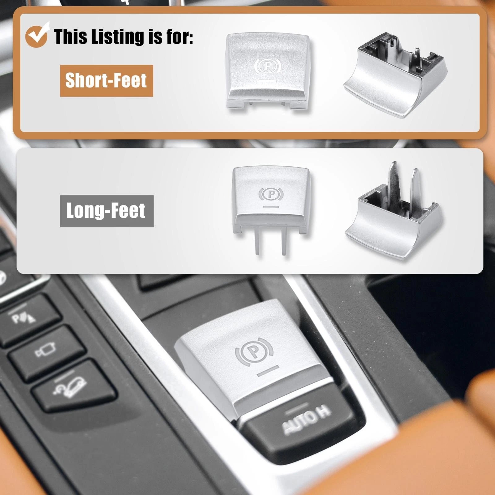Short Feet P Button Cover for BMW F01 F02 F10 F12 F07 (2008–2017) 61319159997 Silver Tone