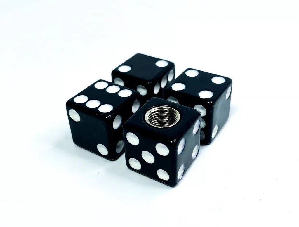 Valve Stem Caps Set of 4 Black and White Dice for Hot Rod Car Truck ATV (——–——)
