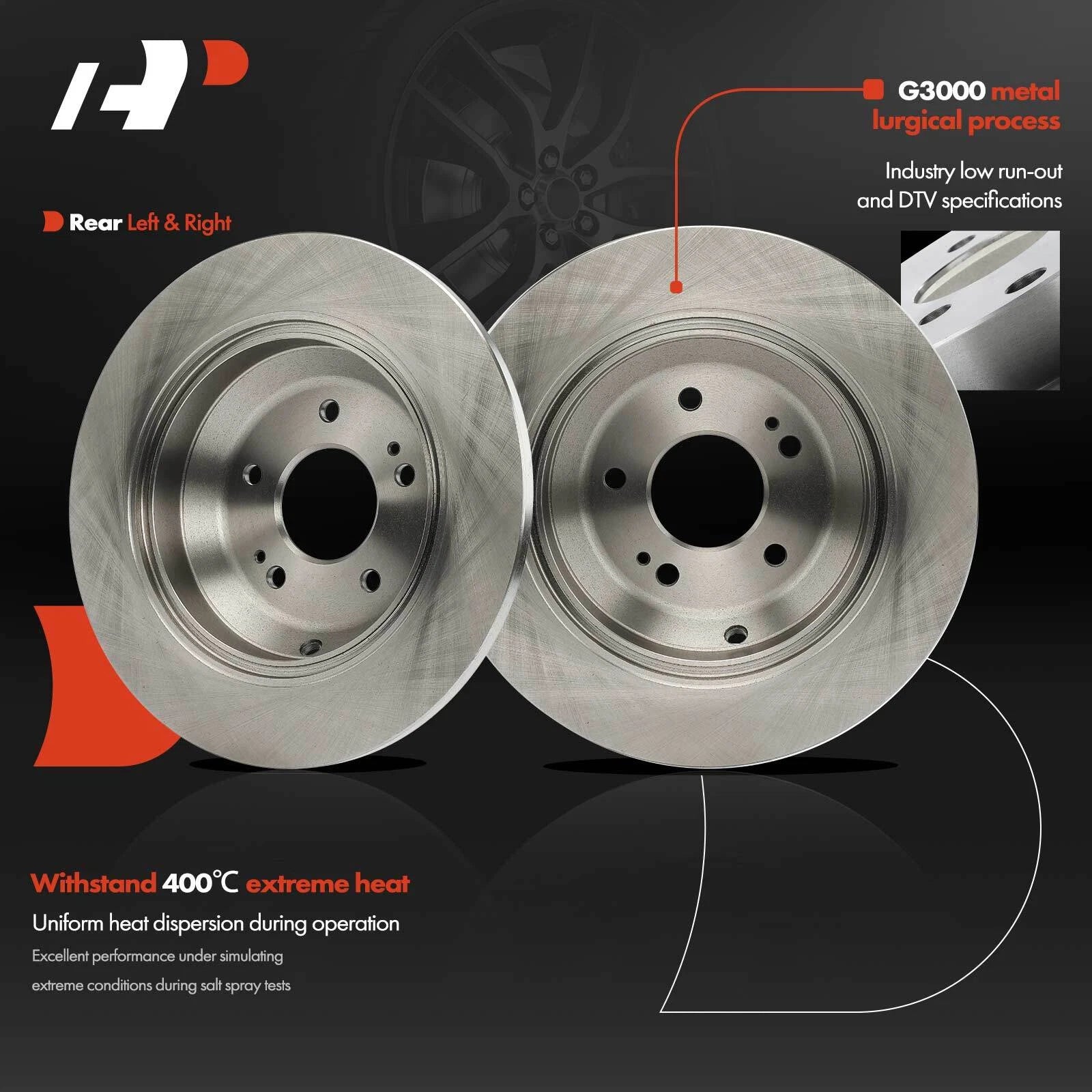 Rear Disc Brake Rotors & Ceramic Pads for Hyundai Genesis (2010–2016)