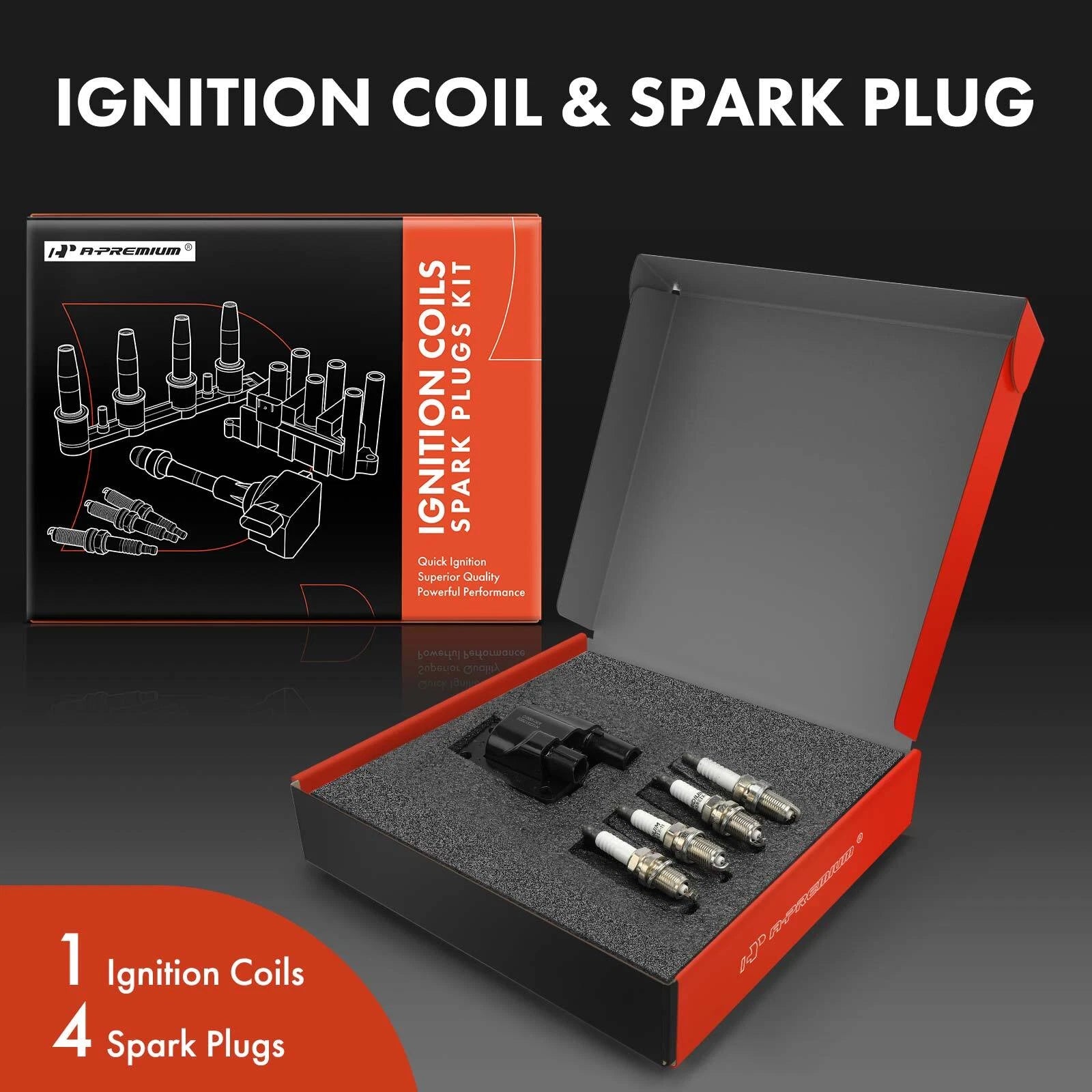 Set of 1 Ignition Coil & 4 Spark Plugs for Nissan Altima