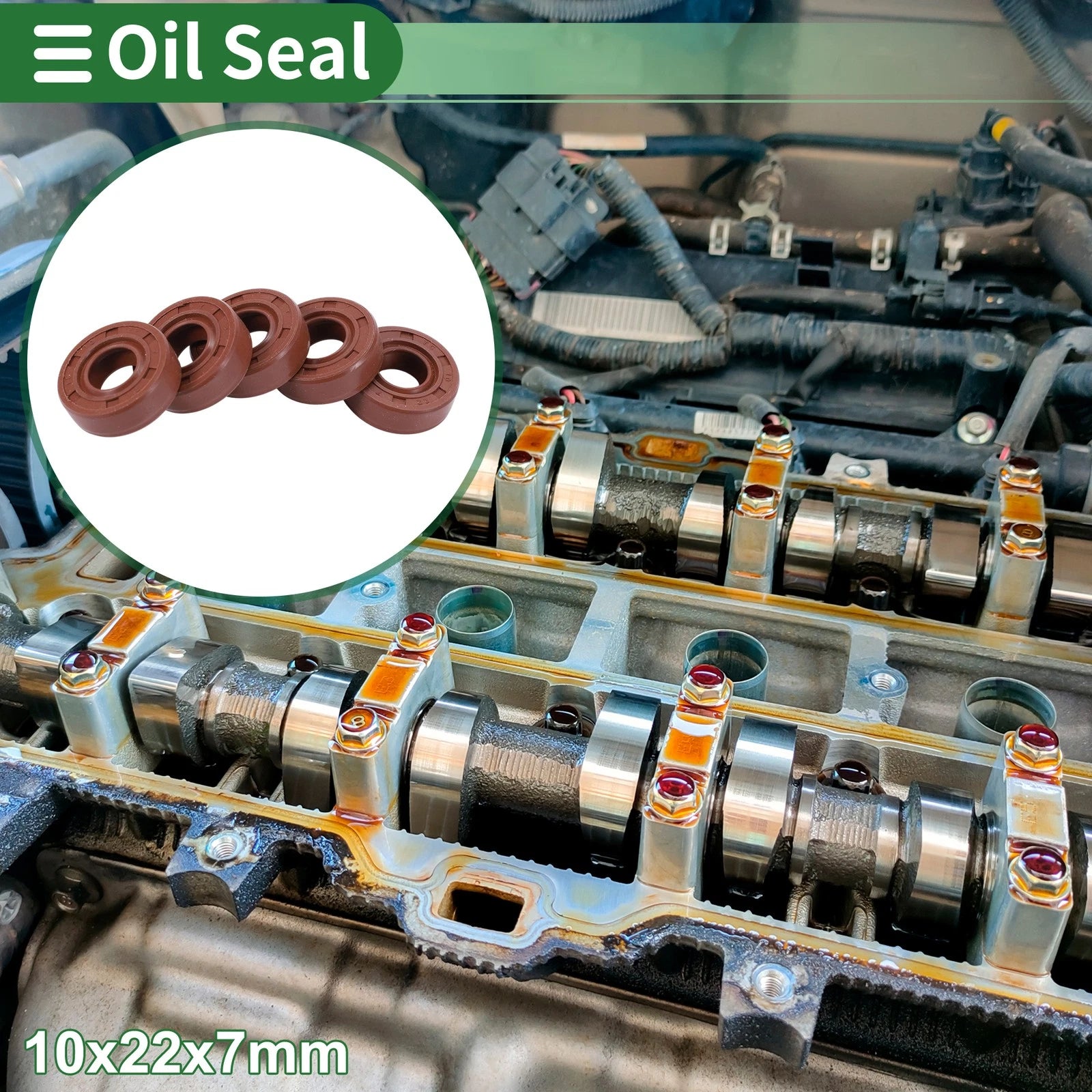 Set of 5 Oil Seals 10x22x7mm for Rotary Shaft (Fluorine Rubber)