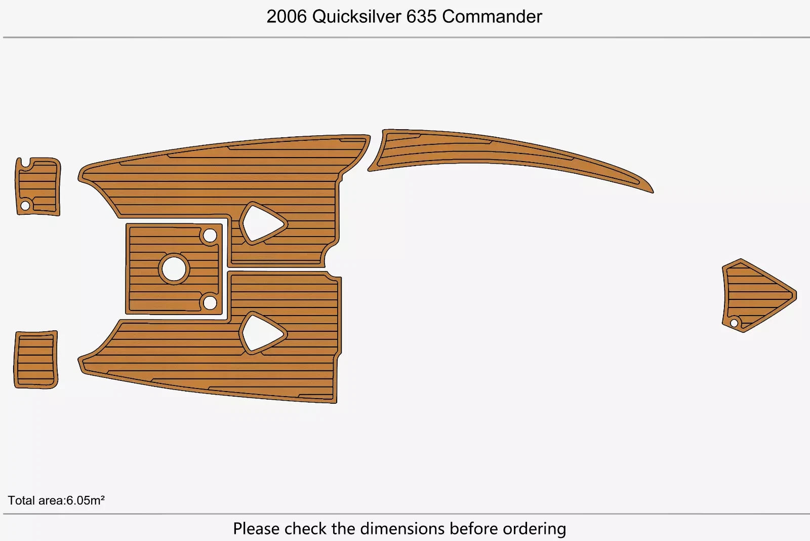 EVA Pads for Quicksilver 635 Commander (2006) Faux Teak Deck Flooring Mat