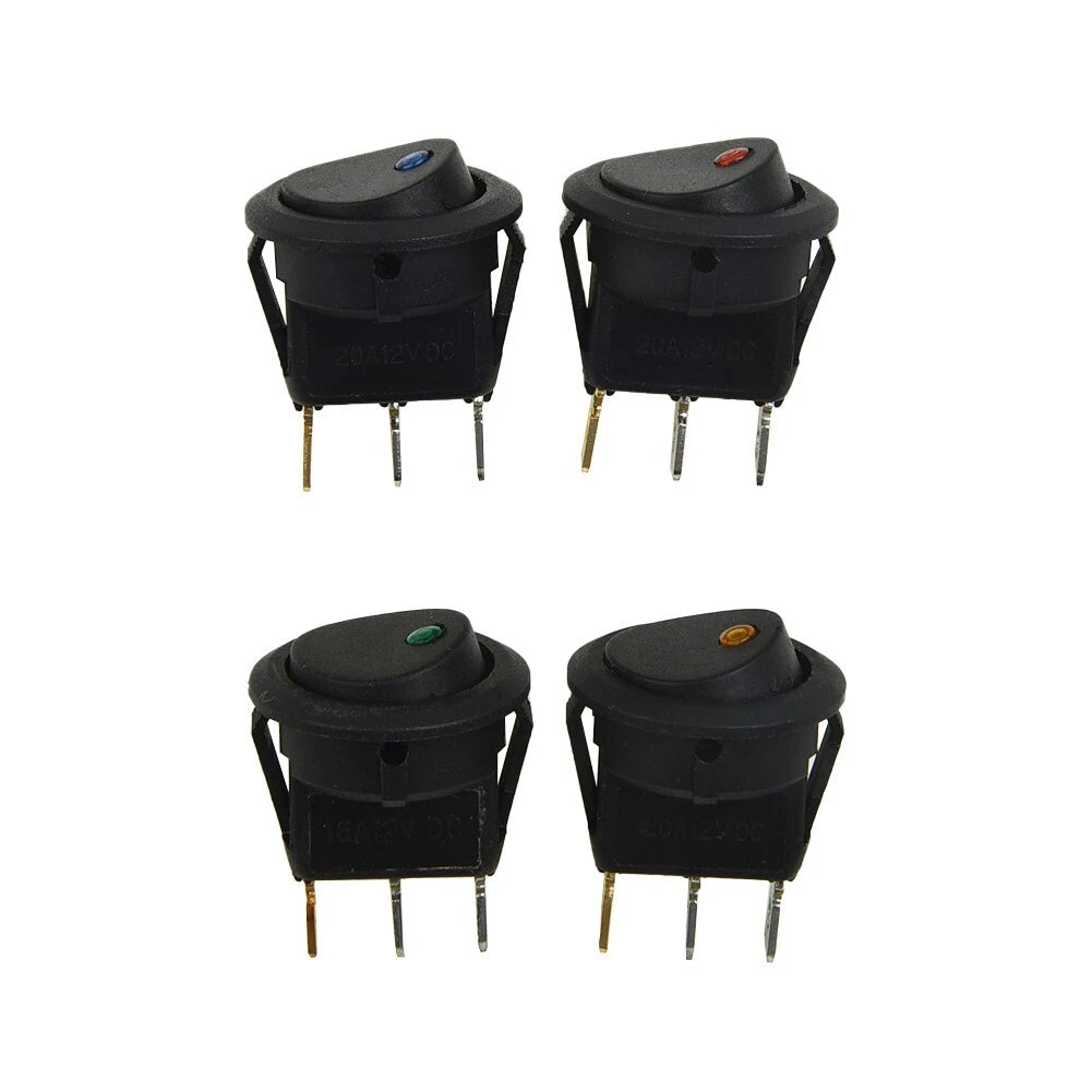 Set of 4 LED Dot Round Rocker Toggle Switches for Car Boat (DC 12V 16A)