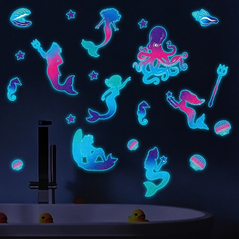 Glow in Dark Wall Sticker Sea Life Theme 25x25cm PVC for Kids Room