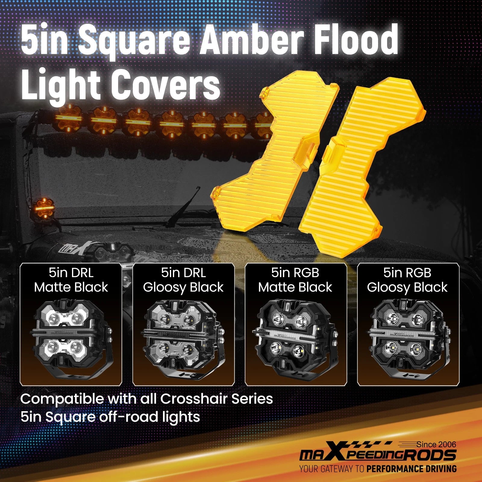 Set of 4 Square LED Light Guards for maXpeedingrods 5" Driving Lights
