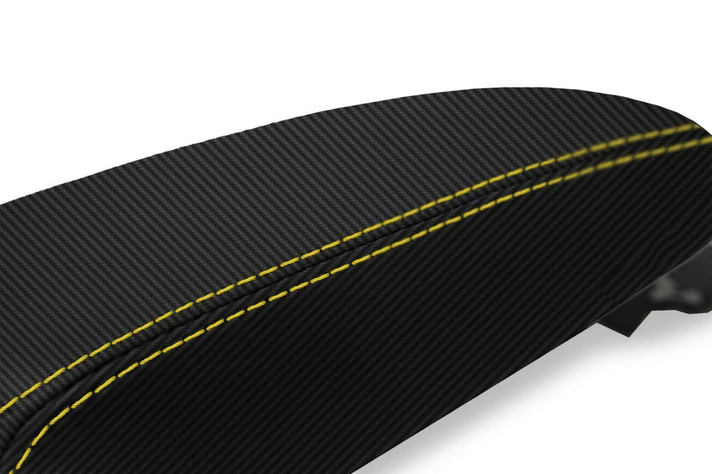 Console Lid Armrest Cover for Hyundai Kona (2018–2020) Carbon Fiber Yellow Stitch