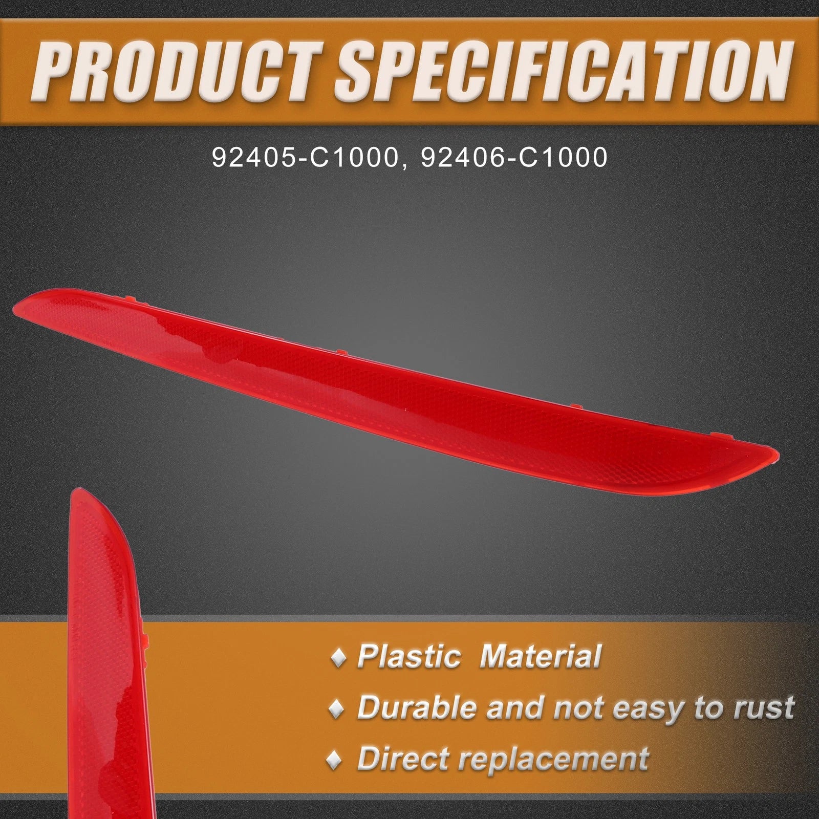 1 Pair Rear Bumper Reflector Light Cover for Hyundai Sonata (2011–2014) 92405-C1000 Red