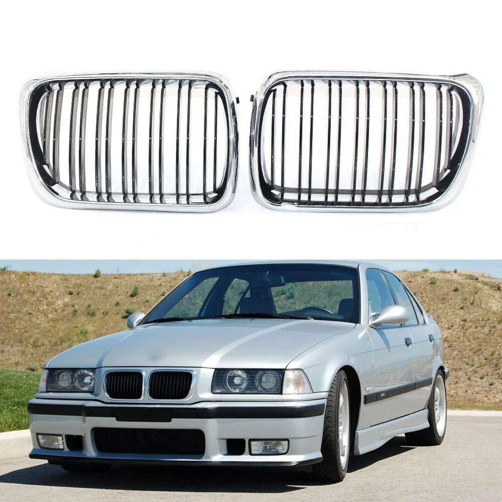 Chrome Frame Black Front Kidney Grille for BMW E36 (1997–1999)