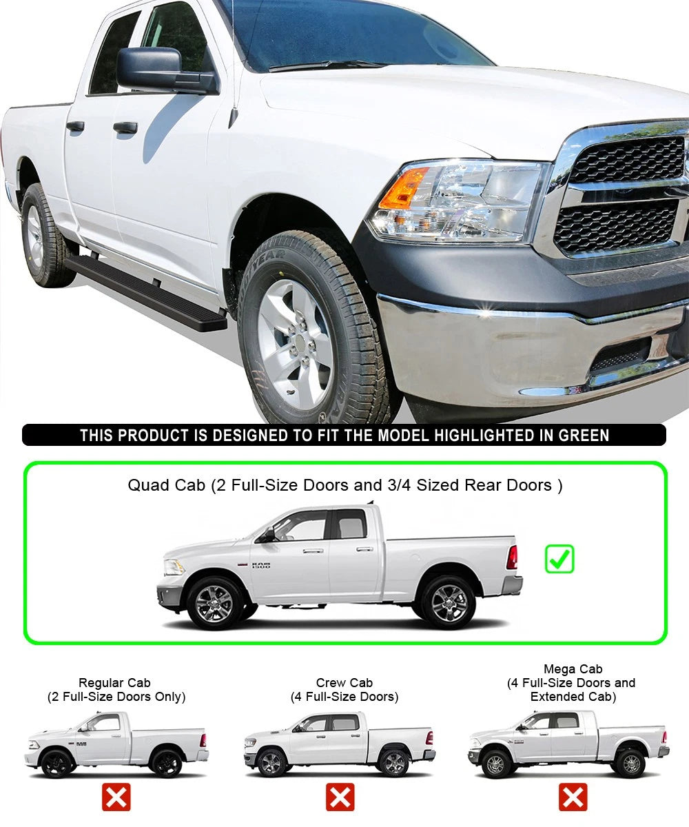 5-Inch Matte Black Running Boards for Dodge Ram 1500 Quad Cab (2009-2018)
