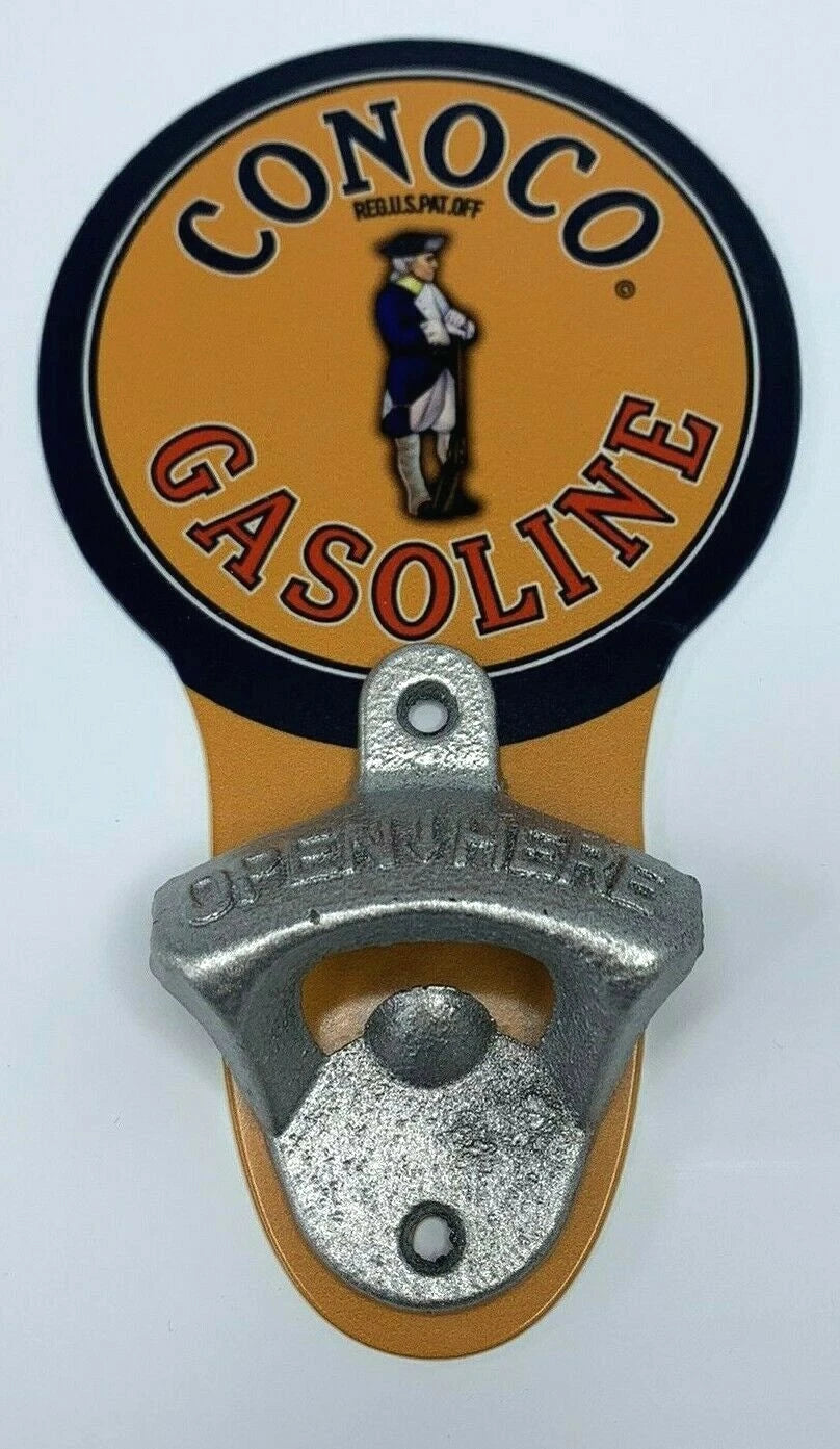 Conoco Gasoline Wall Mount Bottle Opener Vintage Metal Sign for Home Garage (—)