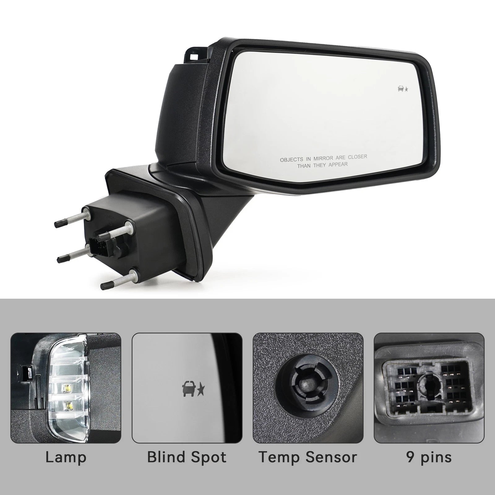 Side Mirror for Chevy Silverado 1500 (2019–2024) W/Heated, Blind Spot, Right 9 Pin