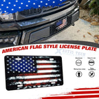 Distressed American Flag Front License Plate Valve Stem Cap Bumper Sticker for Red (-)