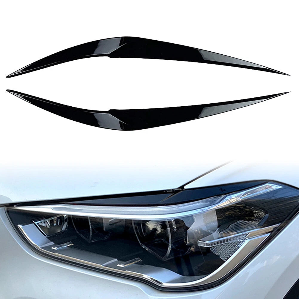 2 Pcs Glossy Black ABS Headlight Eyebrow Eyelid Trim for BMW X1 (2016–2020)