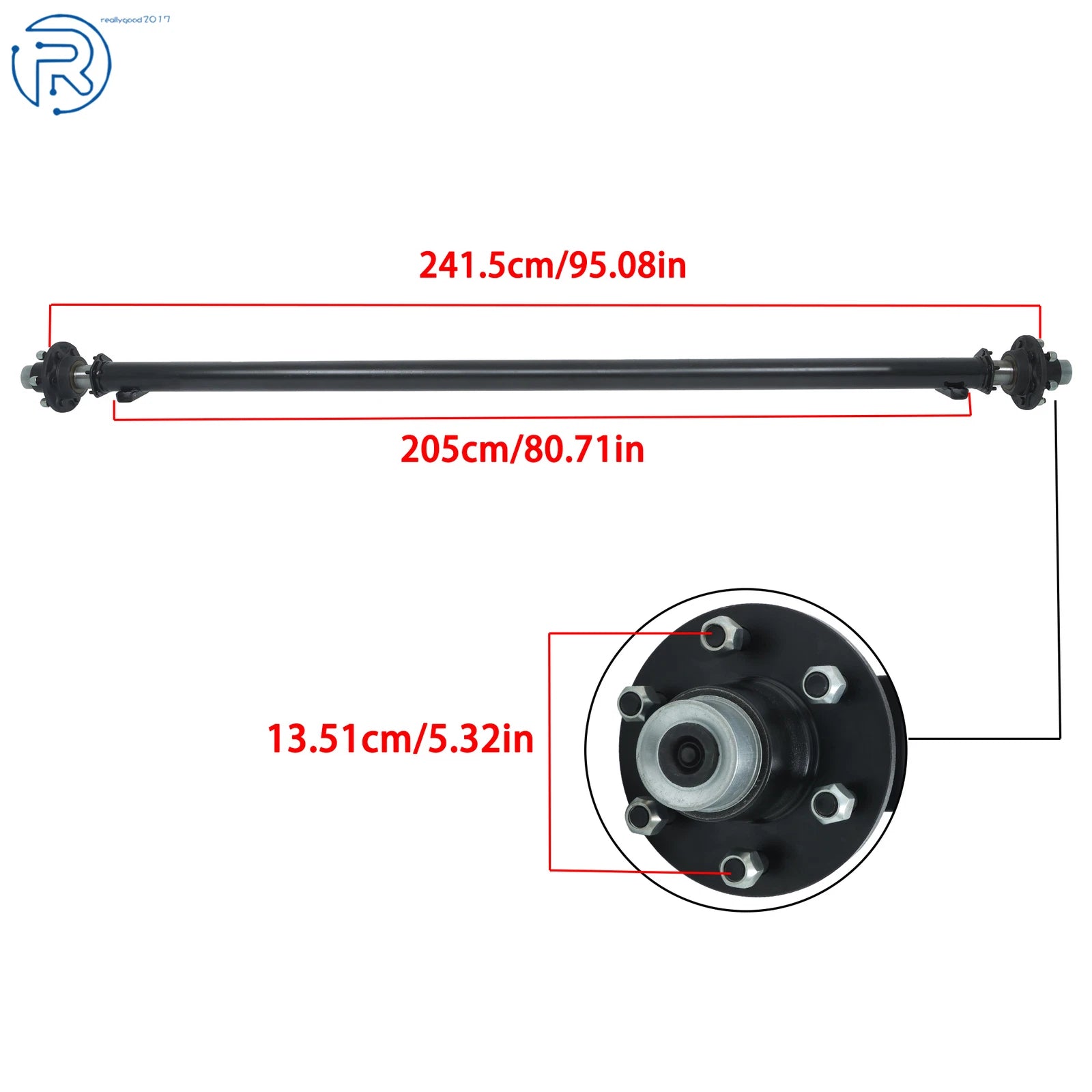 6000lb Trailer Axle for Cargo Boat Utility (95" HF, 6 Lug, 5.5" Idler)