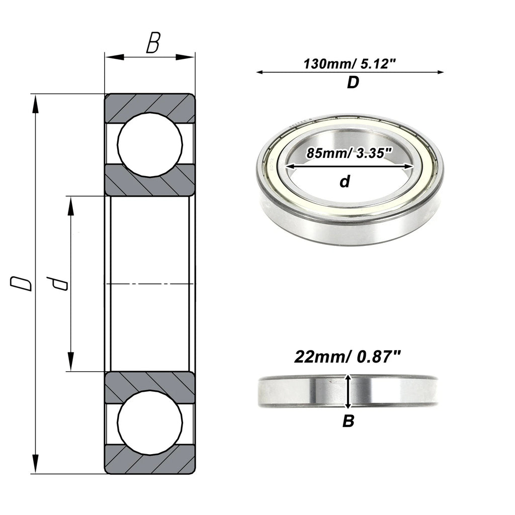 Deep Groove Ball Bearing 6017ZZ for Scooter Skateboard Wheel (85x130x22mm)