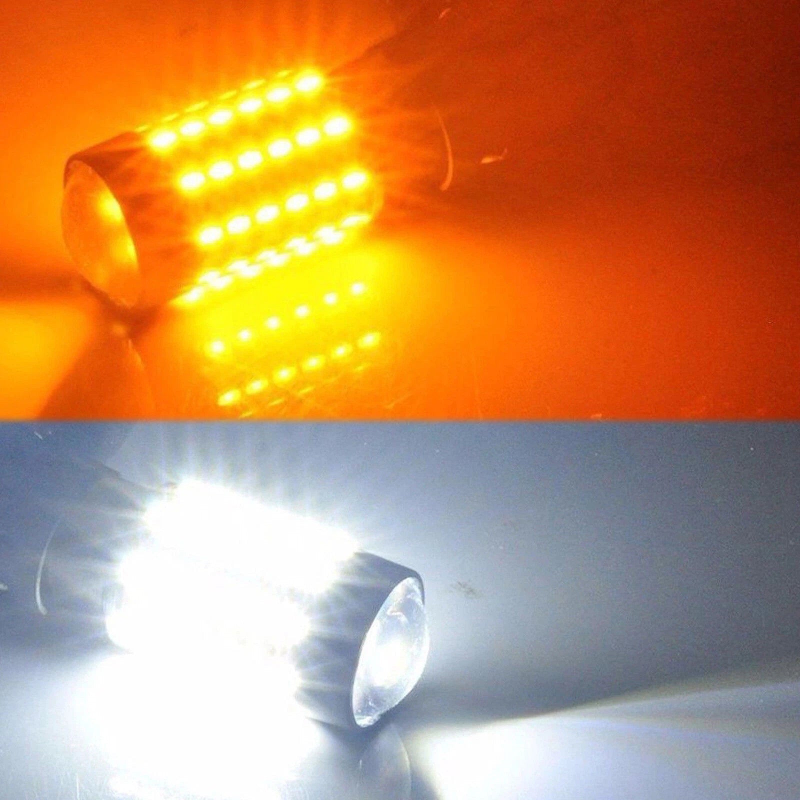 2PCS Dual Color Switchback 1157 2057 LED Bulbs for DRL Turn Signal Parking Light (-)