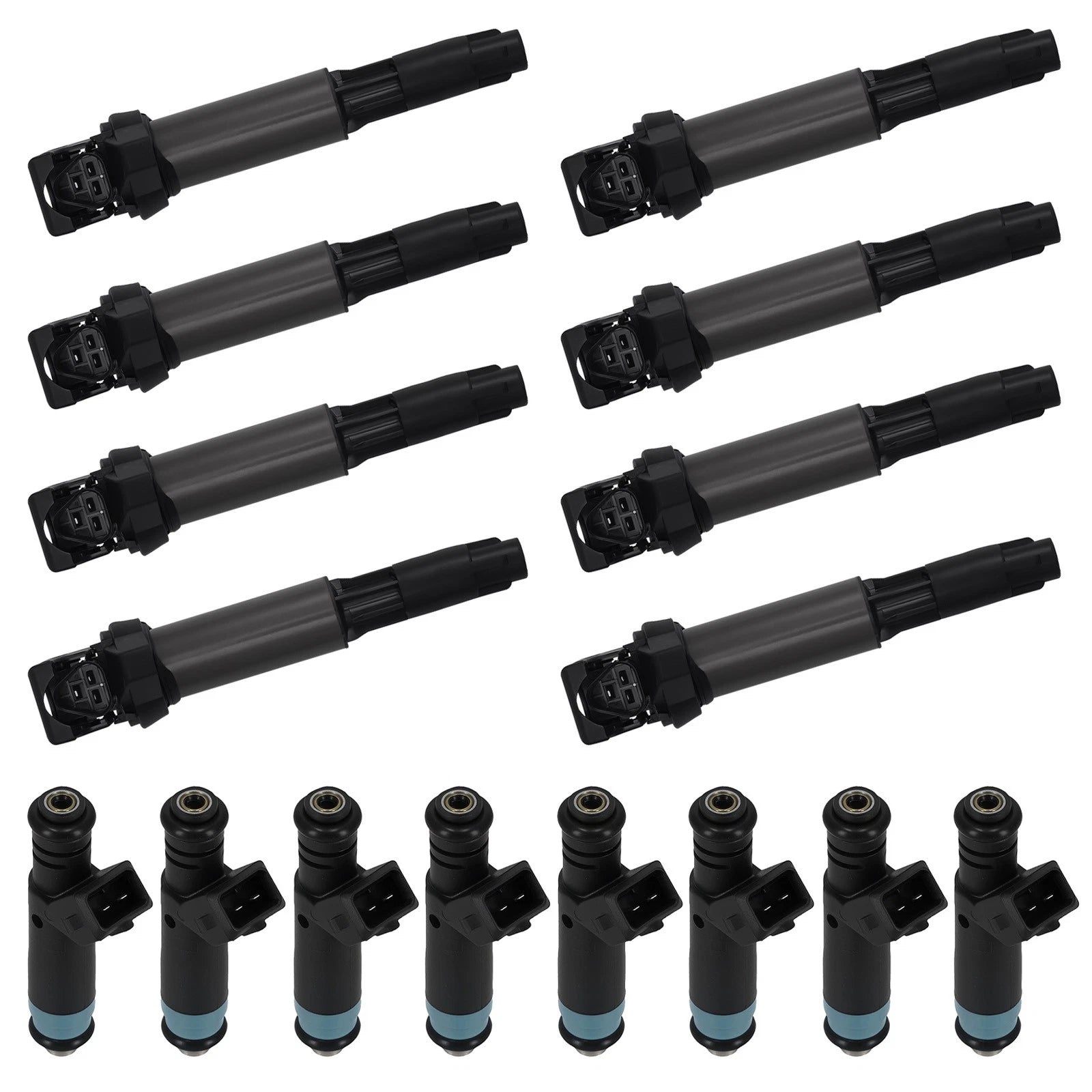 8PCS Fuel Injectors & 8PCS Ignition Coils for BMW 745i/745Li (2002–2005)