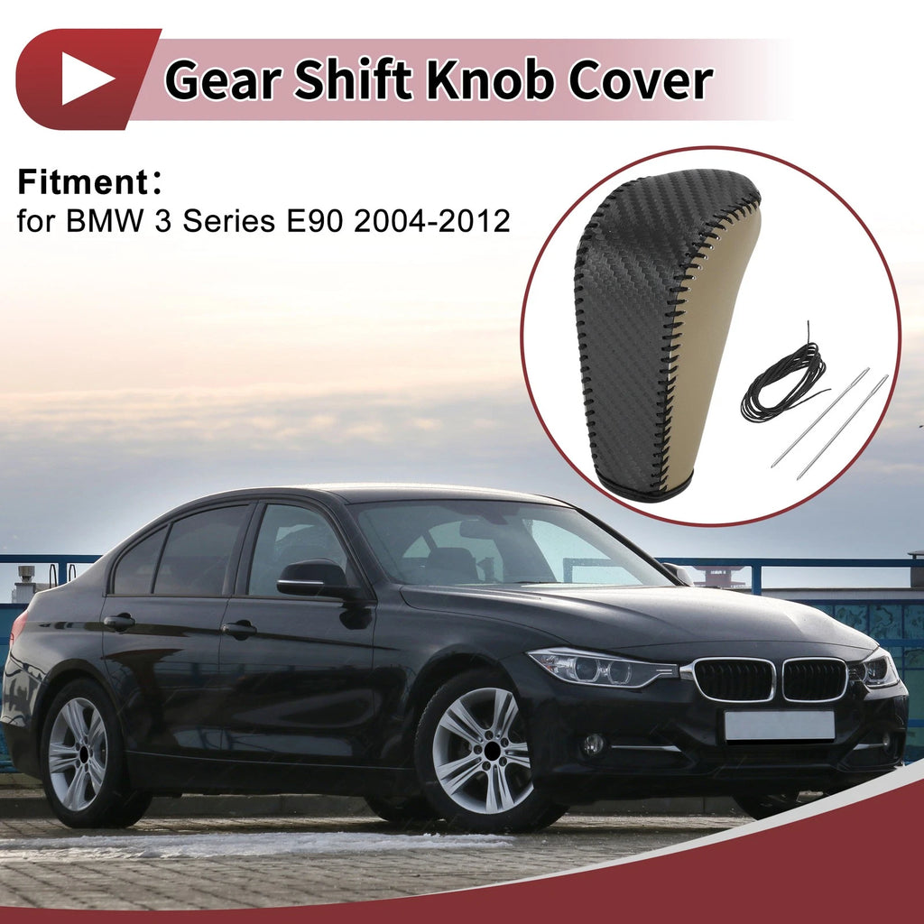 1 Pc Gear Shift Knob Cover for BMW 3 Series E90 (2004–2012) Black Faux Leather