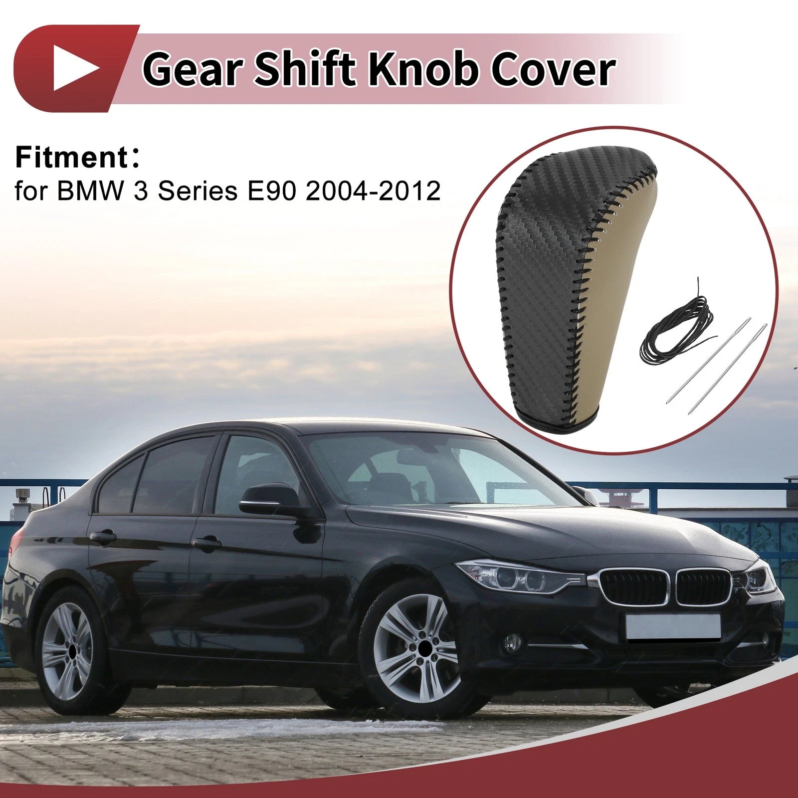 1 Pc Gear Shift Knob Cover for BMW 3 Series E90 (2004–2012) Black Faux Leather