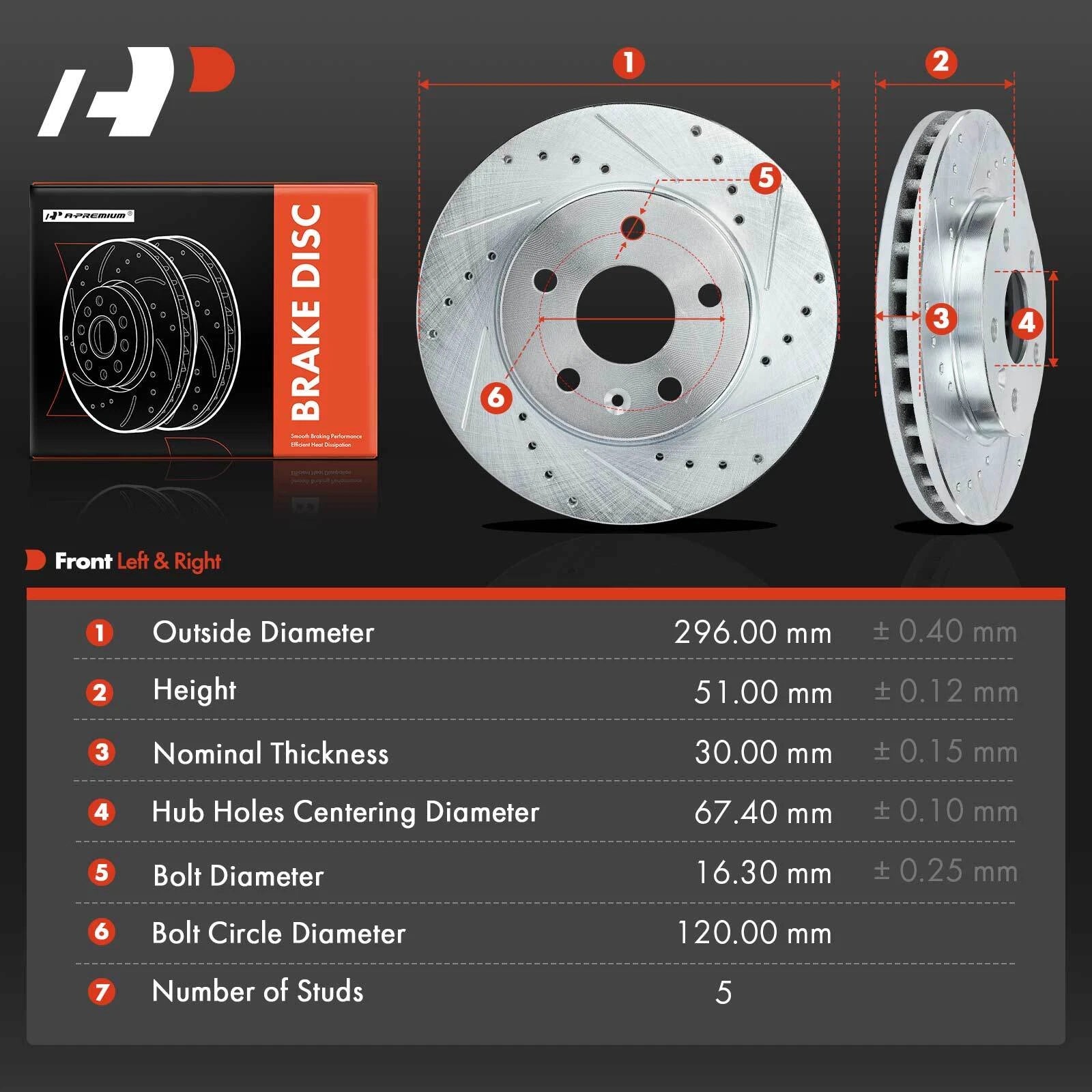 Front Drilled Brake Rotors for Chevrolet Malibu Buick LaCrosse Regal (2004–2020)