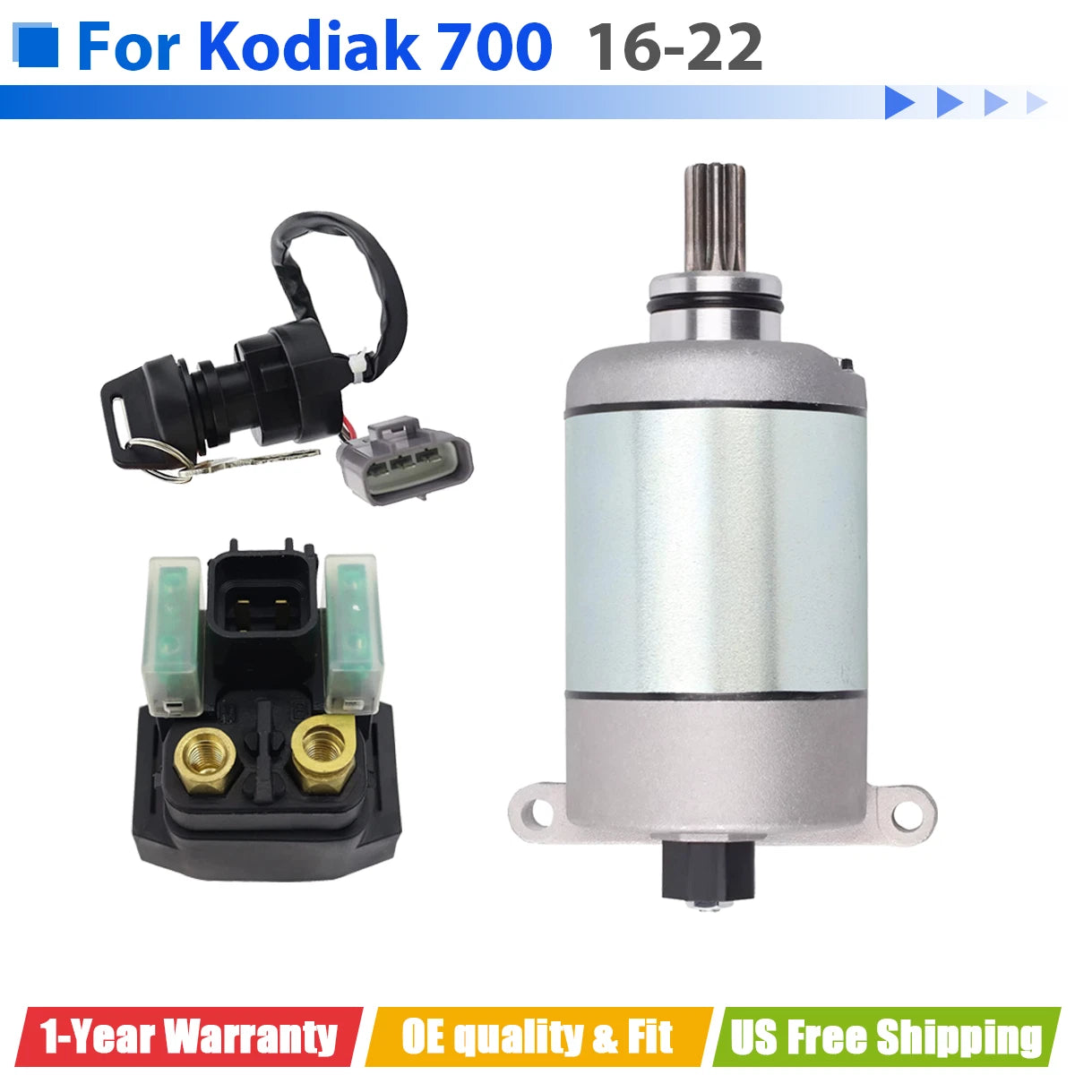 Starter Motor for Yamaha Kodiak 700 (2016–2022) with Relay & Ignition Key Switch