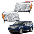 Set of 2 Halogen Chrome Headlight Assemblies for Honda Pilot (2009–2011)