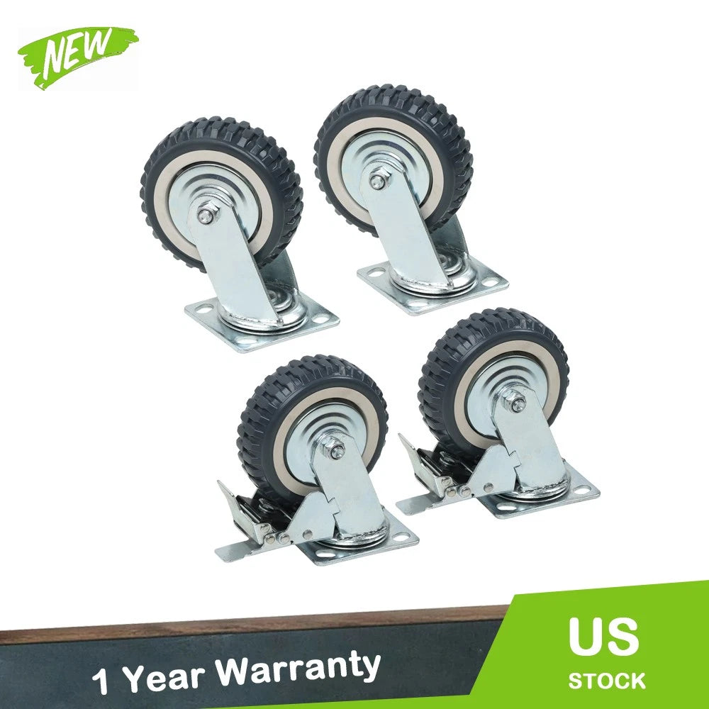 Set of 4 Grey PU Universal Wheels with 2 Inclined Brakes