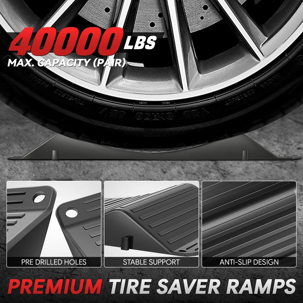 Set of 4 Tire Saver Ramps for Trucks RVs (40000 lbs, 17.32"L x 7.87"W x 1.57"H)