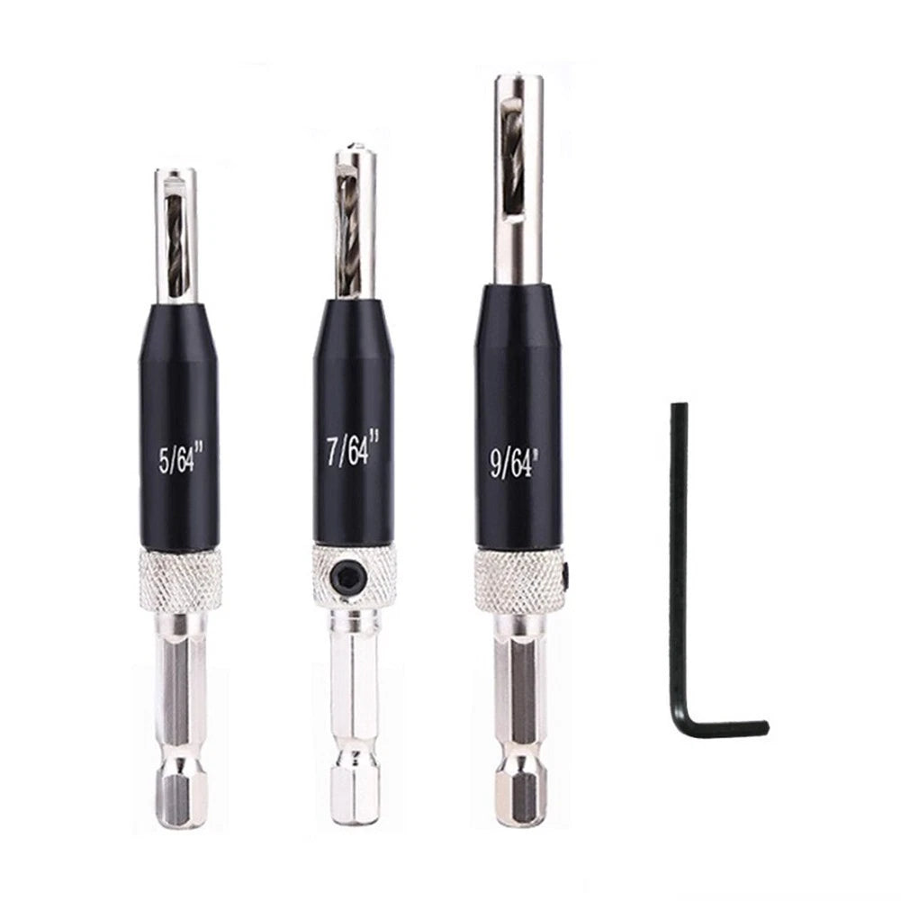 3pcs HSS Hex Groove Hinge Drill Bit Set for Quick Drilling