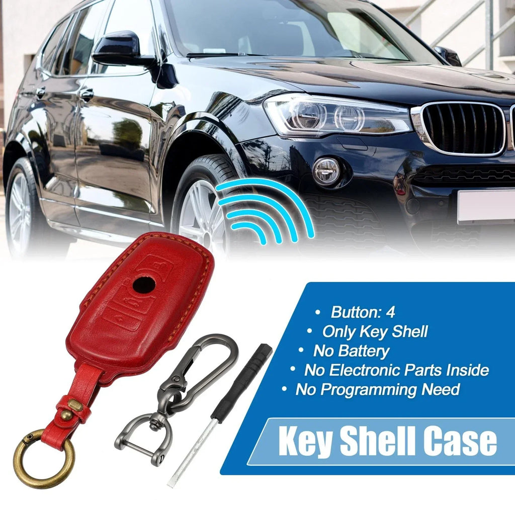 Faux Leather Blue Key Fob Case Cover 4 Button Protector for BMW