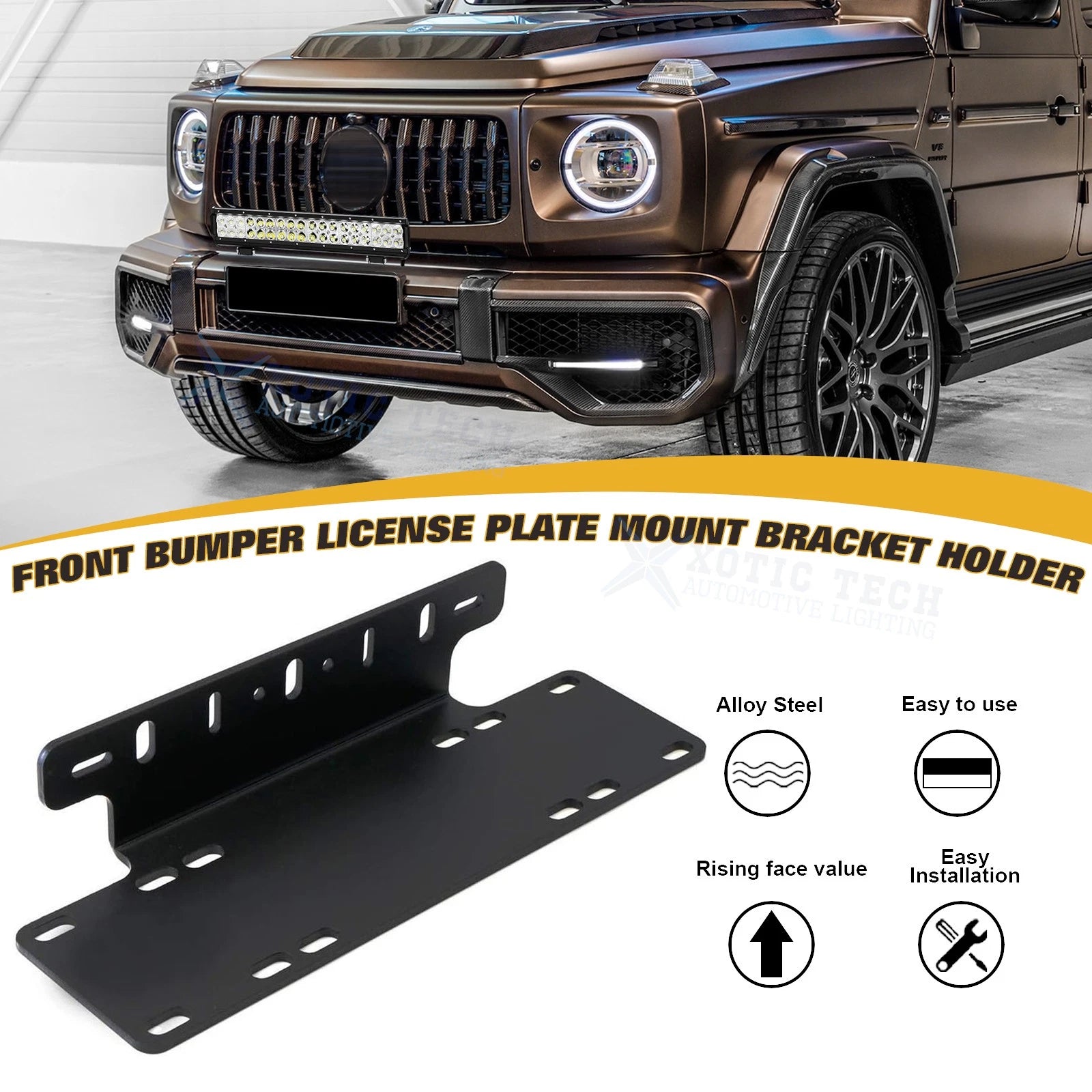Front License Plate Mount Bracket Holder for Off Road LED Work Light (14.7")