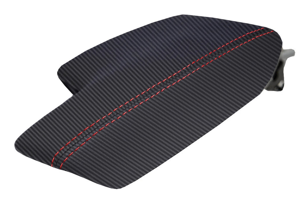 Console Lid Armrest Cover for Subaru Impreza (2017–2020) Carbon Fiber Red Stitch
