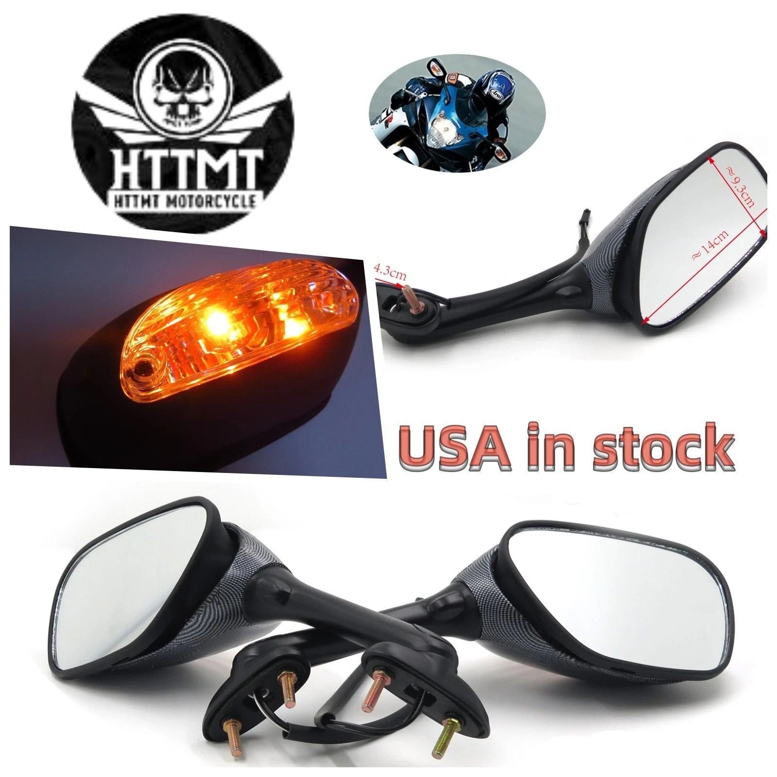 Mirrors w/ Turn Signal for Suzuki GSX-R600 GSXR750 (2006–2012) GSXR1000 (2005–2010)