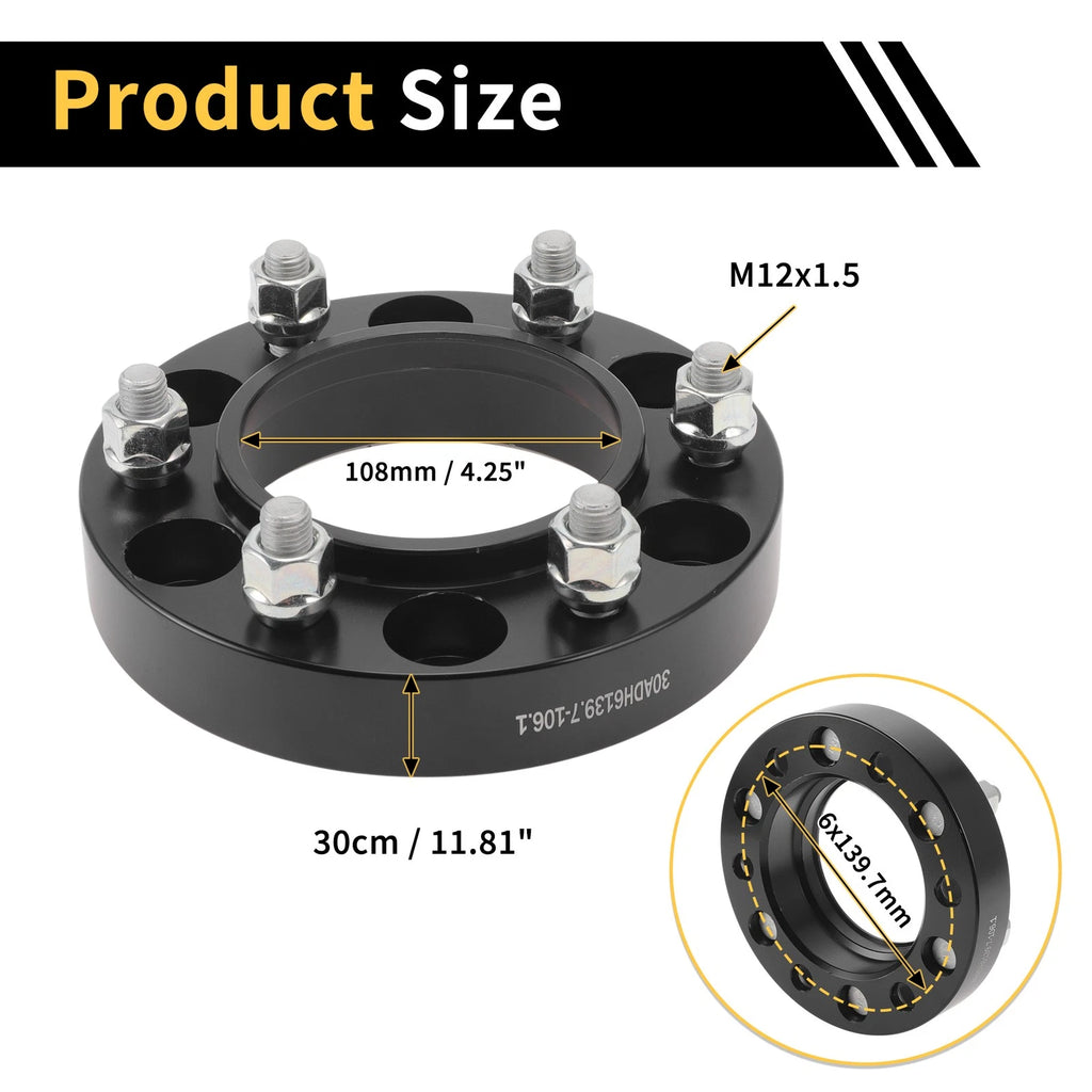 2 Pcs Wheel Spacers 6x139.7mm M12x1.5 for Toyota Fortuner (2005–2023)