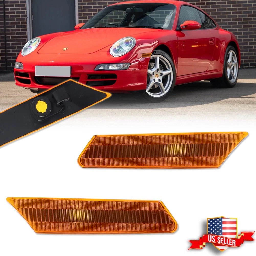 2X Amber Lens Front Side Marker Lights for Porsche 911 (2005–2012)