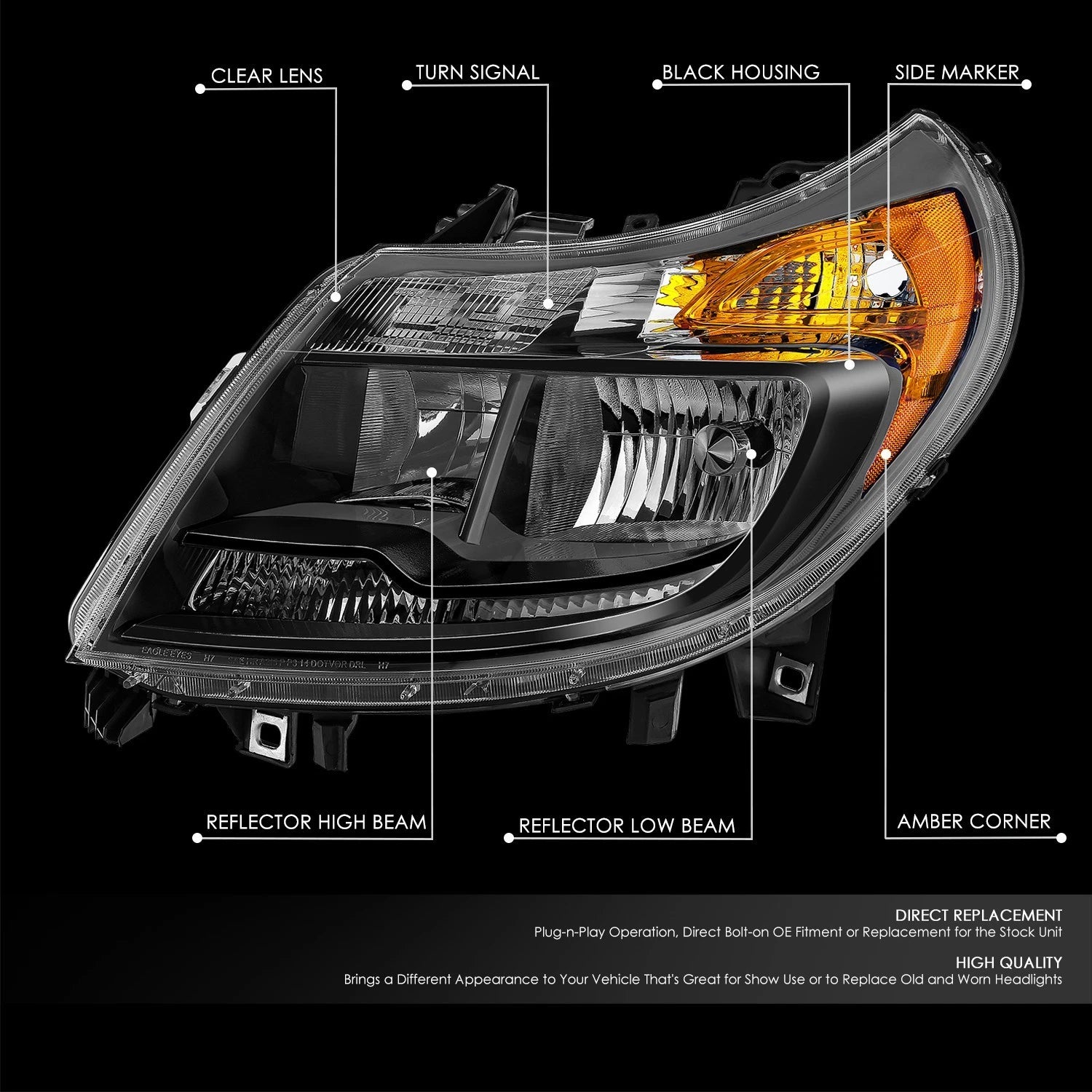 OE Style Black Housing Amber Corner Headlight for Ram Promaster 1500-3500 (2014–2022)