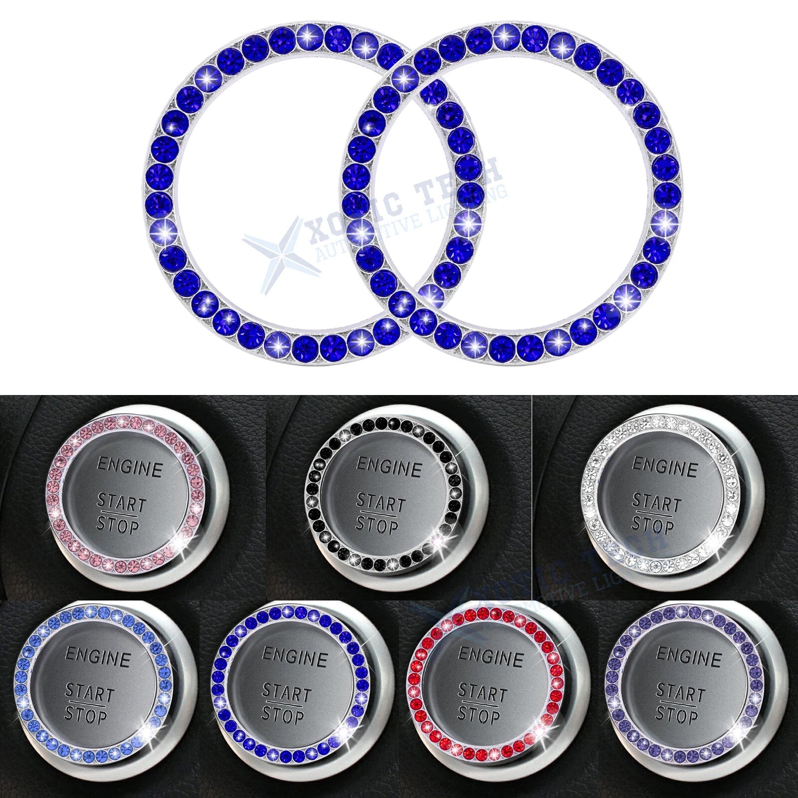 Rhinestone Engine Start Stop Button Ring Cover for Car (2020–2024)