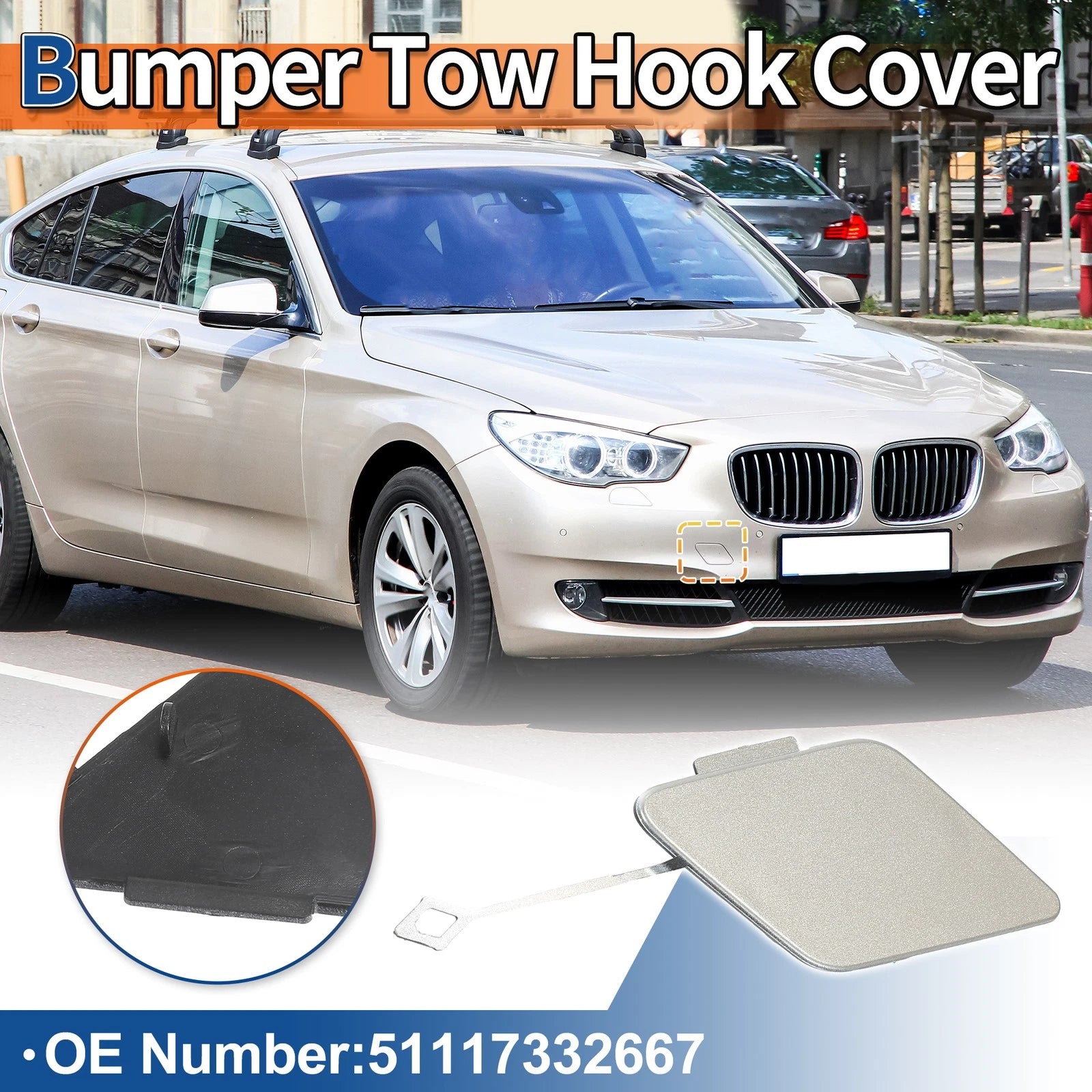 Front Right Tow Hook Cover for BMW 535i (2011–2016) No. 51117332667 Orion Silver