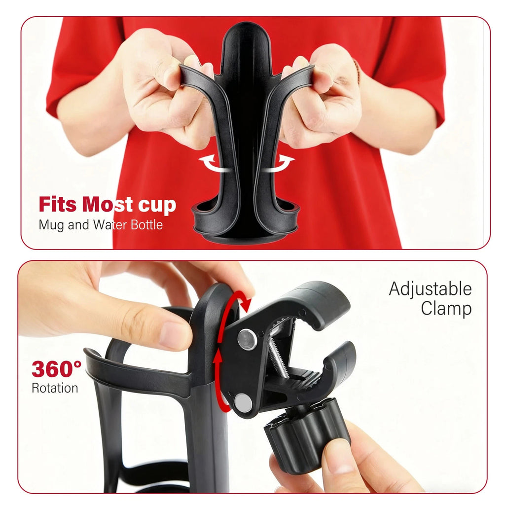 360° Beverage Cup Holder for Wheelchair Walker Rollator Bike