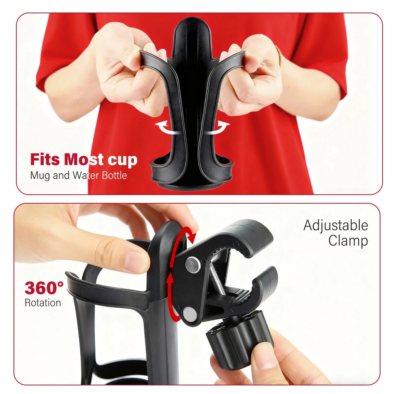 360° Beverage Cup Holder for Wheelchair Walker Rollator Bike
