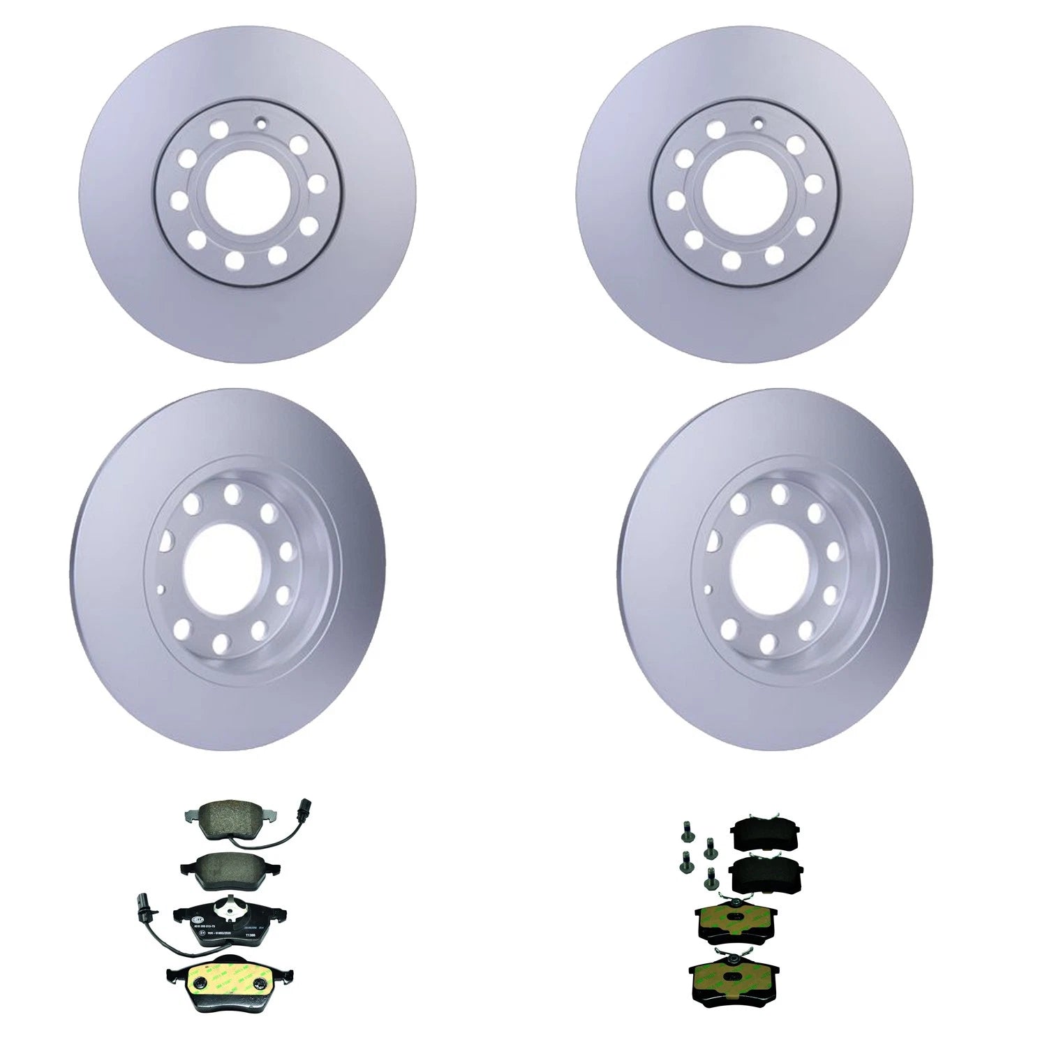 Hella Front Rear Rotors Disc Brake Pad Kit for Audi A4 (2002)