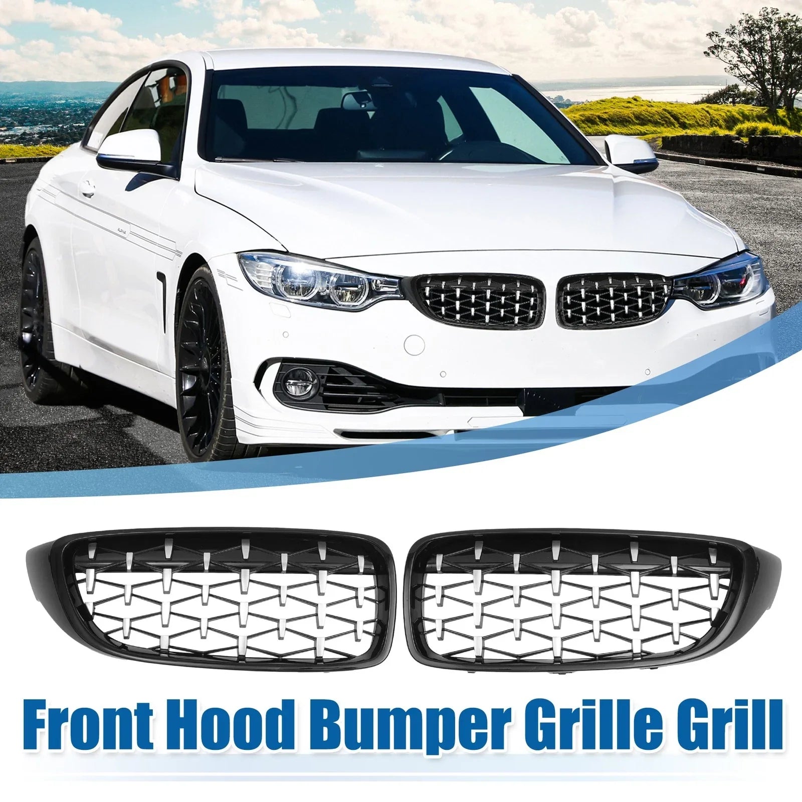 1 x Pair Front Hood Bumper Grille for BMW 428i xDrive 430i xDrive 440i Black