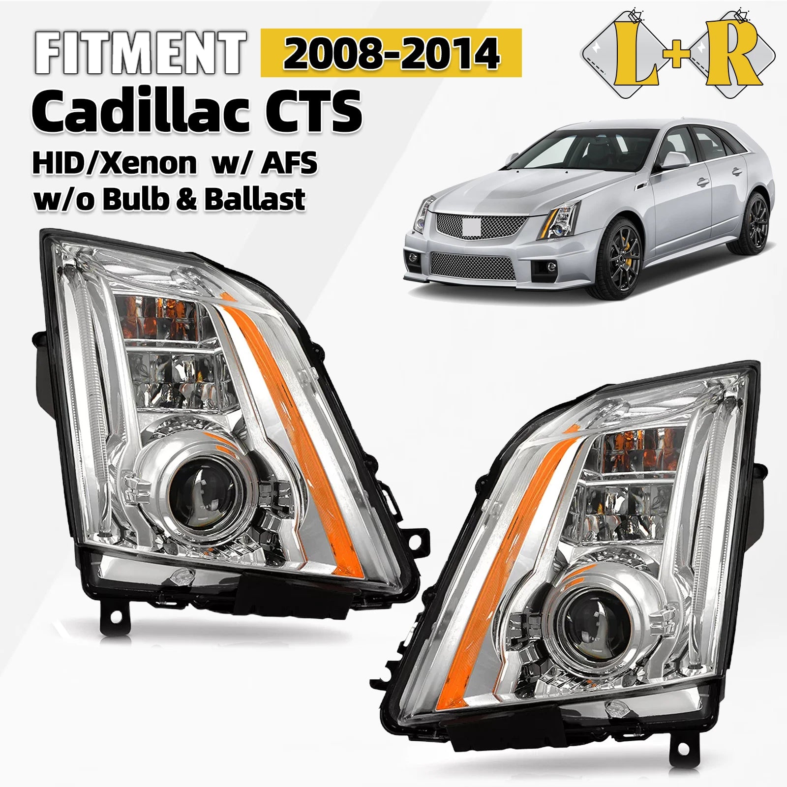 HID Headlight Pair for Cadillac CTS (2008–2014) AFS Chrome