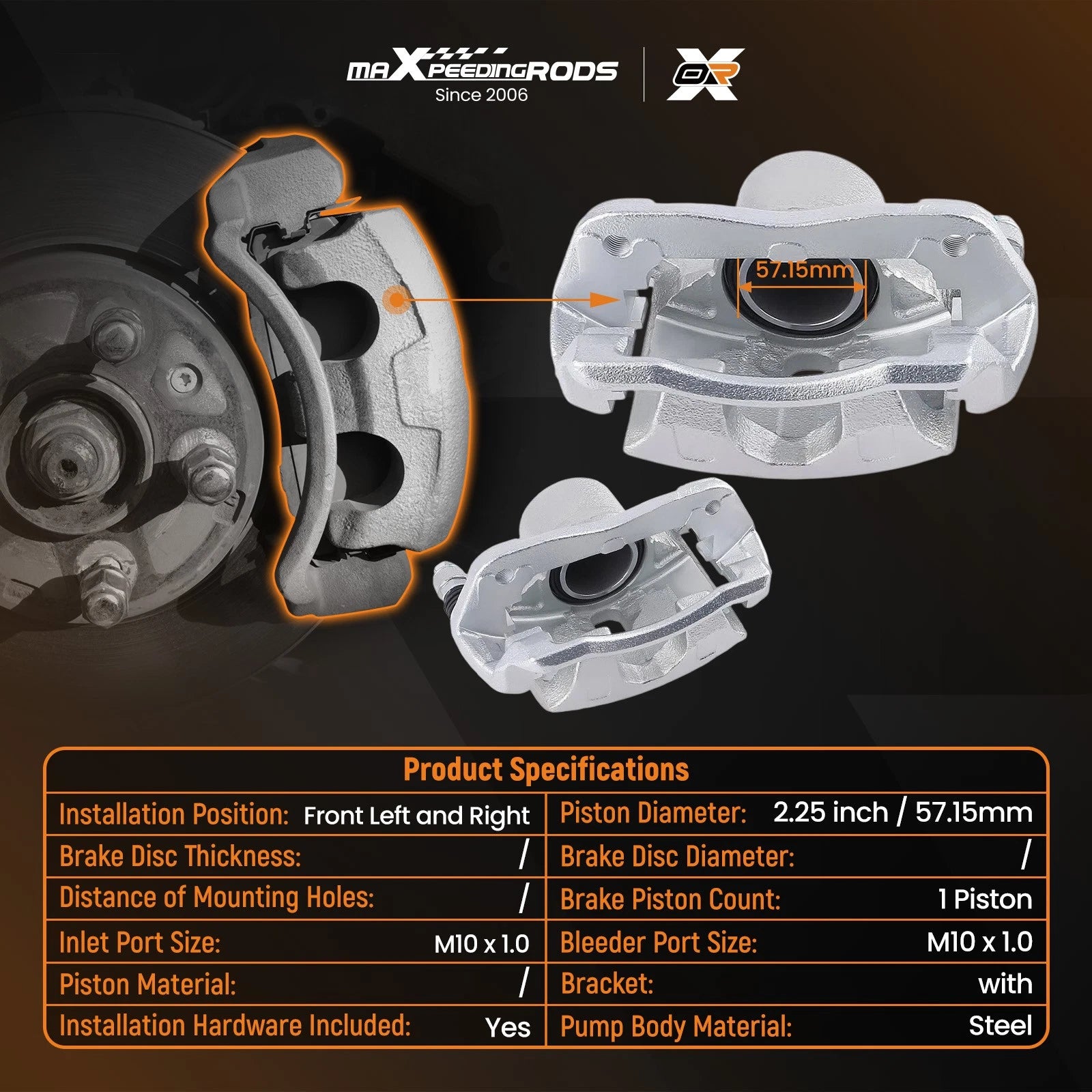 Pair Front Brake Calipers w/Bracket for Honda Accord (2003–2007) SLB19830