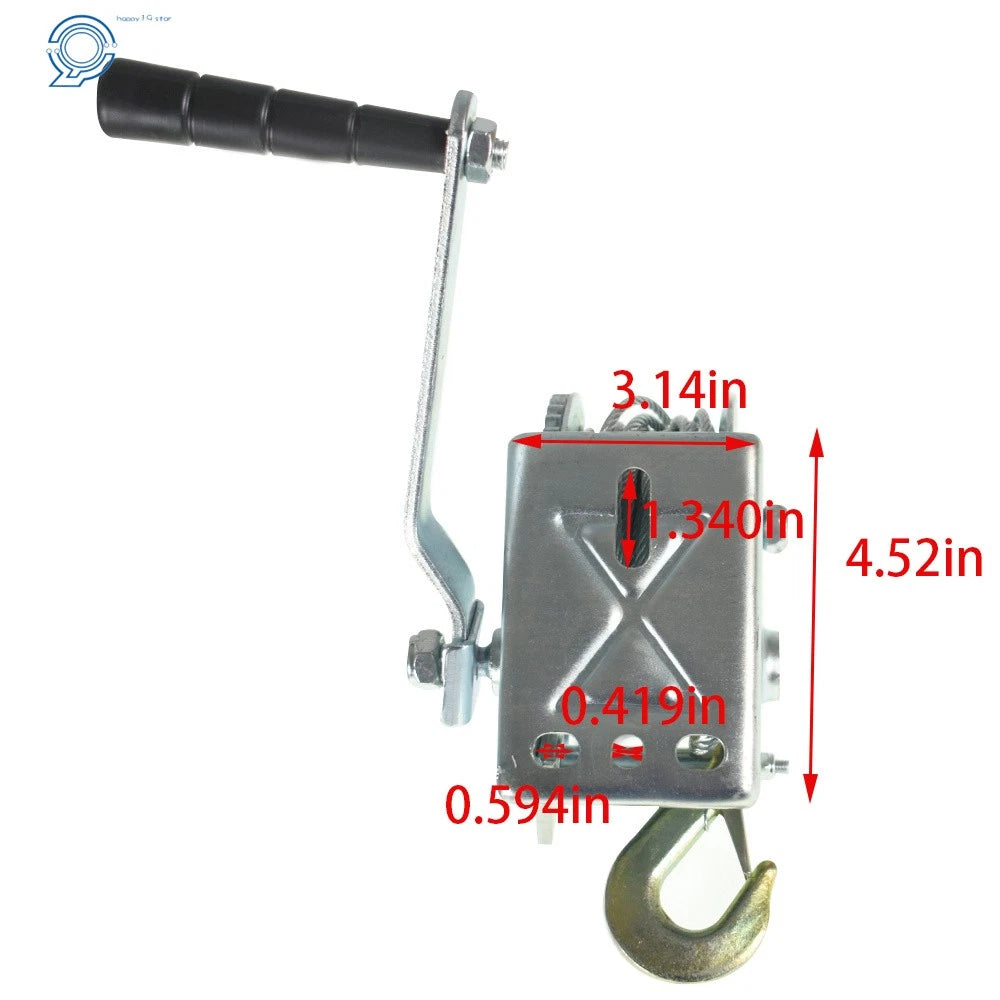 800lbs Hand Winch with 26FT Wire Rope and Hook for Trailer & Boat