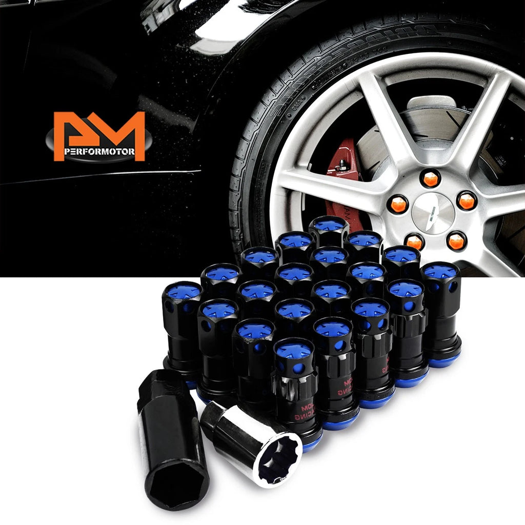 20Pc M12X1.5 Blue JDM Closed End Lug Nuts with Spline Locks & Key