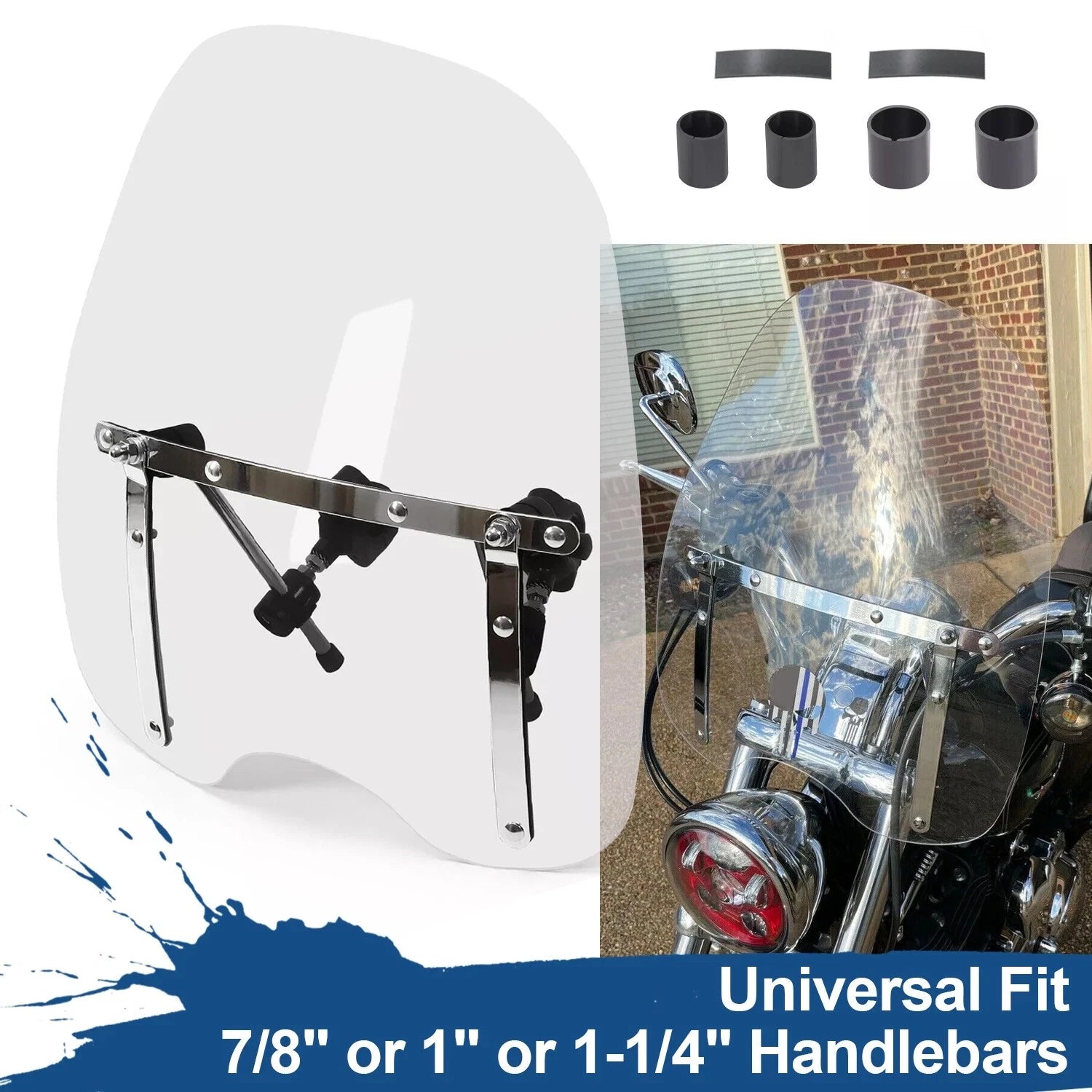 Large Clear Windshield for Harley Honda Suzuki Yamaha Cruiser (19"x17")