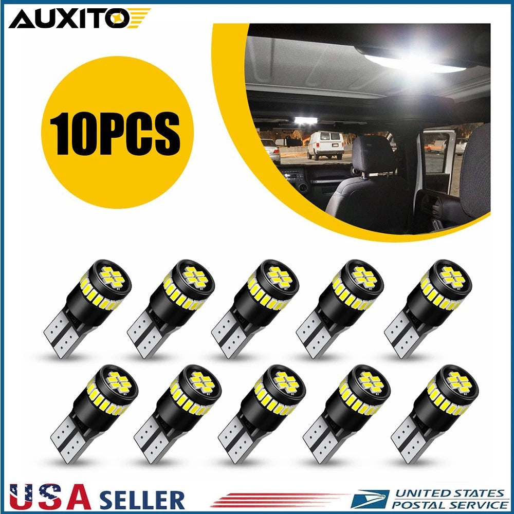 10x LED T10 Bulbs for AUXITO (194, 168)