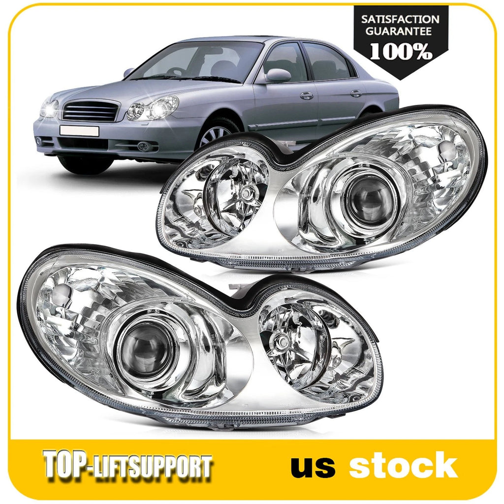 Set of 2 Chrome Headlight Assemblies for Hyundai Sonata (2002–2005)